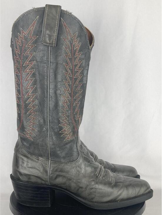 Vintage Men’s 6.5 D Texas Boots Gray Leather Cowboy Western Flame Stitch 1212 main image 7